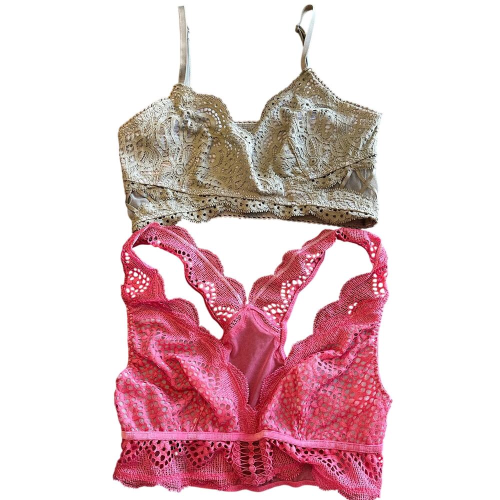Victoria Secret Bralette Lot Small Lace Sexy Feminine‎ Pink Green